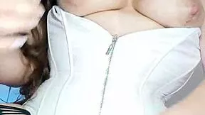 Wife's hot friend masturbates her huge tits cameltoe for me