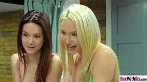 Lucky stepbro Josh gets double blowjob from stepsis Barbie Brill and friend Liz Ocean