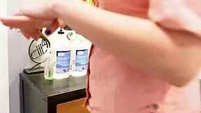 Brunette milf Olivia X fingers shaved pussy deepthroats cock and rims for cumshot