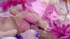 Skinny blonde lingerie teens bent over for rough anal DP foursome orgy cumshots by old guys