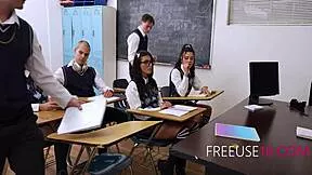 Shy classroom teen student pussy fucked freeuse by teacher group