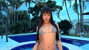 gave neighbor sloppy deepthroat blowjob by pool gagging on cock outdoors.