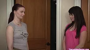 petite brunette lesbian spreads for redhead bff's strapon pounding then licks shaved pussy