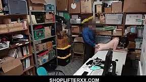 Shy office shoplifter Ivy Aura bargains her tight pussy to escape punishment backstage