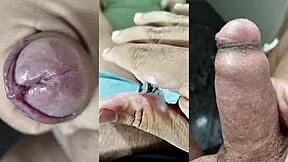 Fat old nerd's small foreskin cock compilation spurts while young girlfriend masturbates her tight pussy and perky tits