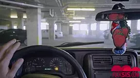 Nicole Rey's big tits Latina ass rides POV cowgirl, bends for doggystyle spanking in car