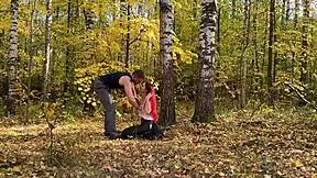 that student slut gets spanked hard then fucked rough in autumn forest outdoors