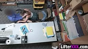 after stripping in garage, burglar teen bends for officer's doggystyle punishment.