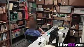 after stripping in garage, burglar teen bends for officer's doggystyle punishment.