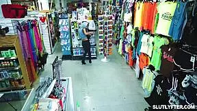 shoplifter brunette jc wilds fingers her pussy then blows officers big cock in the backroom