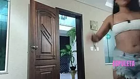 your aunt's boyfriend helps petite latina flash small tits and stroke in lingerie solo tease