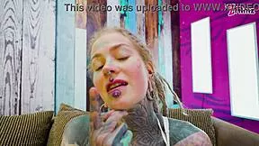 omg tattooed goth queen fingers gaping asshole in lingerie heels!