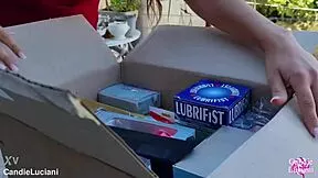 you seeing this skinny teen unbox her huge anal toys?