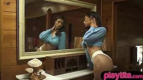 Petite Ebony MILF Rips Clothes Off to Show Massive Natural Boobs