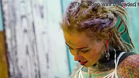 omg tattooed goth queen fingers gaping asshole in lingerie heels!