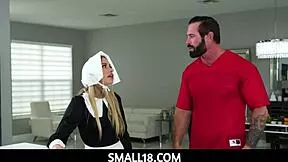 khloe kapri's tiny perfect blonde body in braces aches to seduce joey during thanksgiving football bliss