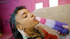 Tattooed Alt Goth Girls Piledriver Dildo Toys Lesbian Lick Missionary Kissing