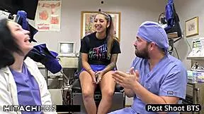 nurse lenna lux forces hitachi vibrator orgasms on stefania mafra's tanned latina ass and pussy