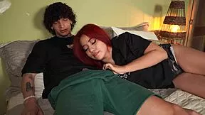 i'm chilling watching tv with redhead stepsis then i pull out dick for her sloppy suck session in bed