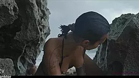 i can't stop watching this skinny asian babe rub her small tits on public beach nude😍