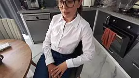 my stepsister headed to her interview but i ripped her jeans and pounded her tight ass doggystyle first time