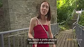 paying a shy petite brunette model to ride cowgirl and bend over doggystyle in the public park