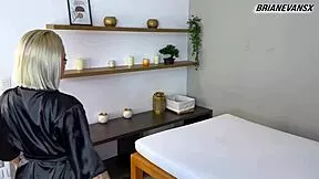 Holy Shit! Petite Muscular Blonde 18+ Fitness Babe Massages Brian Evans to Happy Ending Cowgirl!