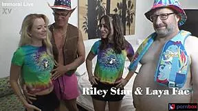 whoa, holiday threesome with beach bunnies riley star and laya rae looks so hot!