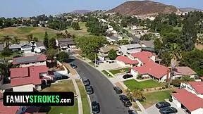 the naughty redhead stepsister slips off her miniskirt panties teasing virgin stepbrother before doggystyle fuck