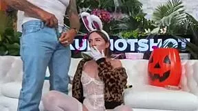 Brunette Tess Thompson hooks up for rough anal fuck and sloppy deepthroat with Bryan Gozzling