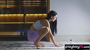 Extra Skinny Massive Tits Teen Strips Nude Posing in Sauna