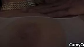 Curvy blonde gets oiled massage in see-through suit