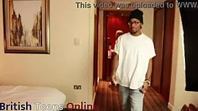 young brunette neighbor offers her soft hands to old man's massive black shaft