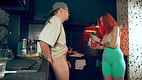 morning quickie in kitchen 😈 i bend her over doggystyle before breakfast cum