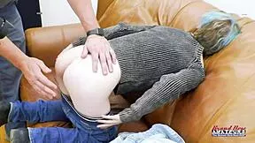 shy blue haired nerd petite teases pussy then gulps cock deep in innocent swallow