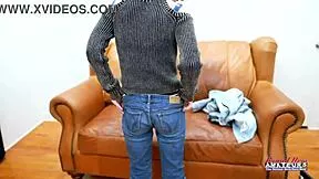 shy blue haired nerd petite teases pussy then gulps cock deep in innocent swallow