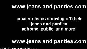 Petite Maggie rips tiny jeans teasing ass