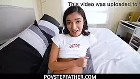 pov stepfather blindfolds stepdaughter emily willis then feeds her his throbbing cock