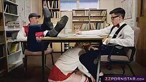how does nerd's cock feel bending cheerleader over classroom desk?