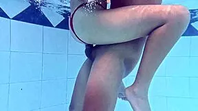 A horny skinny 18yo gets amateur pool sex from behind then rides wildly