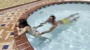 A horny skinny 18yo gets amateur pool sex from behind then rides wildly