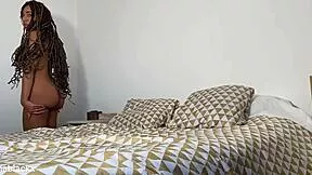 Petite ebony slave Luna Blackx deepthroats big black cock then swallows every drop