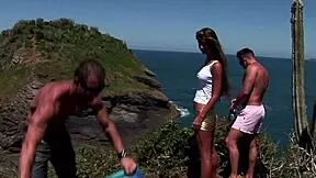 SLIM BLONDE SLUT SEDUCTIVE MUSE SUCKS BIG COCKS IN OUTDOOR MMF THREESOME ORGY!