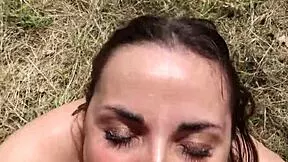 Hey babe gives epic outdoor blowjob then takes huge facial cumshot 💦🌳