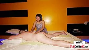 Hot Thai Slut Pai Feeds Shaved Pussy on White Cock After Massage Blowjob!