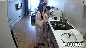 luuv cooks topless in kitchen flashing those sexy euro tits voyeur style