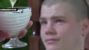 nasty milf bends over doggystyle for young guy eats his cum mixed with ice cream