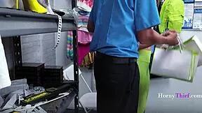 Busty Asian cop punishes shoplifting teen milf in ffm threesome bent over doggystyle humiliation