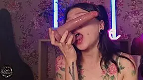 what if cute petite brunette teen's small tits bounce while deepthroating sloppy dildo in stockings tattoo piercing