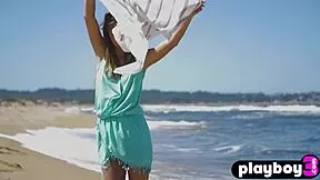 small tits petite model strips naked rips clothes shows pussy beach undressing